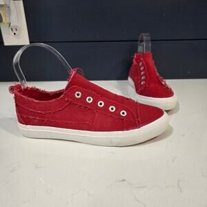Corky's Red Babalu Distressed Canvas Slip-On Sneakers Size 8
